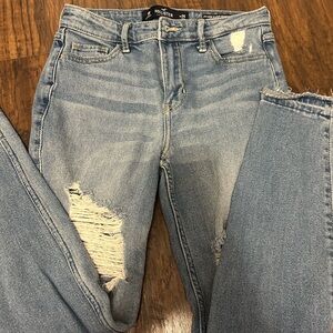 Hollister Women's Light Blue Ripped Skinny Jeans